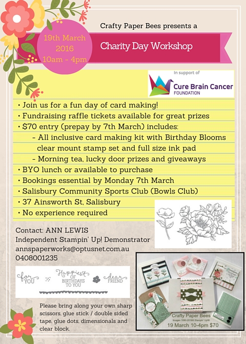 Ann's PaperWorks Ann Lewis Charity Card Day (Brisbane) 19 March 2016, supporting Cure Brain Cancer Foundation