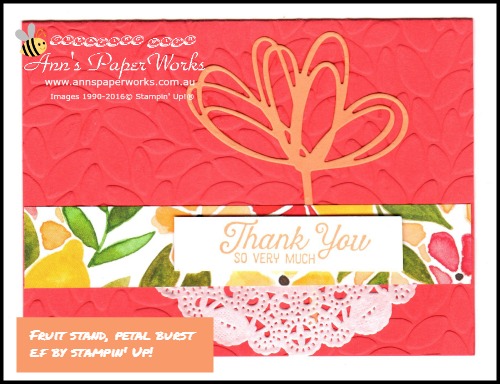Fruit Stand DSP, Petal Burst E.F., Sunshine Wishes Thinlits, Ann's PaperWorks| Ann Lewis| Stampin' Up! (Aus) online store 24/7