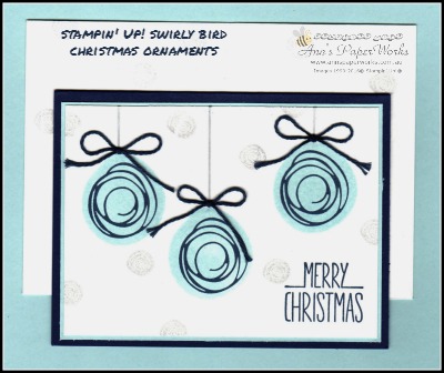 Swirly Bird Christmas handmade card, Christmas in July, Better Together Stamp Set, Technique Teaser Sunday card class 2/16 Christmas in July Creative Class Stampin' Up! Ann's PaperWorks Ann Lewis Stampin' Up! (Aus)|card class 