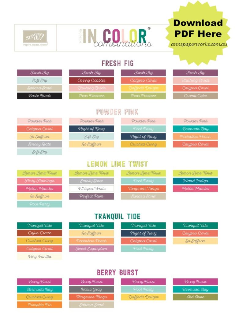 Bonus Stampin' Up! 2017-19 In-Color Co-ordinating Chart download - Ann ...