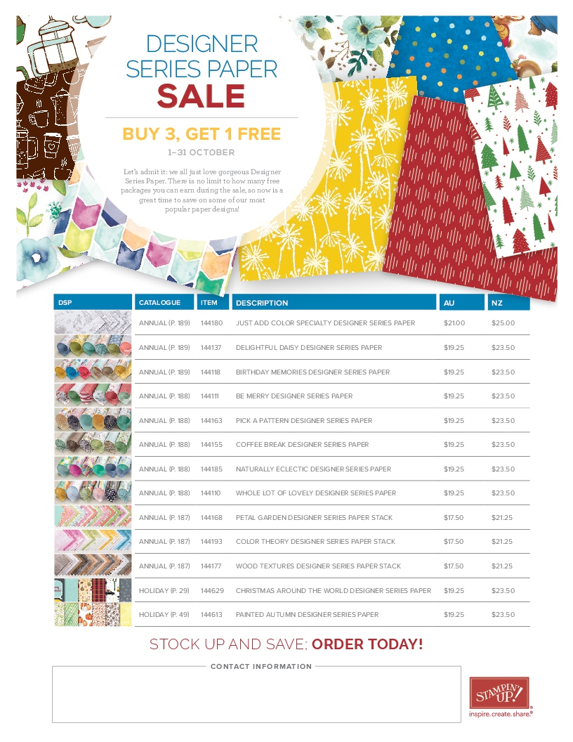 Stampin' Up! Special Offers, Designer Series Paper Sale, Stampin' Up! 2017-18 Catalogue Ann's PaperWorks| Ann Lewis| Stampin' Up! (Aus) online store 24/7 October 2017, 