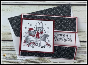 Mistletoe Friends Stamp Set, Be Merry Designer Series Paper, Merry Music Specialty Designer Series Paper, Fancy Fold card, Stampin' Up! 2017 Christmas Holiday Catalogue Ann's PaperWorks| Ann Lewis| Stampin' Up! (Aus) online store 24/7