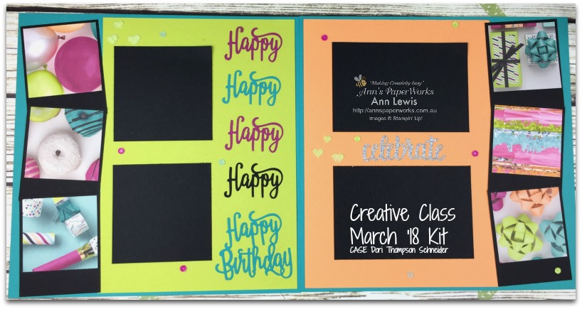 Picture Perfect Party Scrapbooking Layout, class kit, double page layout, four photo layout, birthday theme, Happy Birthday Thinlits, Mixed Media included, Stampin' Up! Ann's PaperWorks Ann Lewis Stampin' Up! (Aus)|Scrapbooking/Project Life class, CASE Dori Thompson Schneider