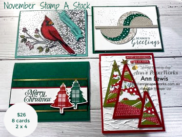 christmas cardmaking class, stampin' up!, sunshine coast, annspaperworks, Toile Tidings, Stitched Triangle Dies, Stitched Circle Dies, Plaid Tidings Stamp Set, Heartwarming Hugs Designer Series Paper, Classic Christmas Designer Series Paper