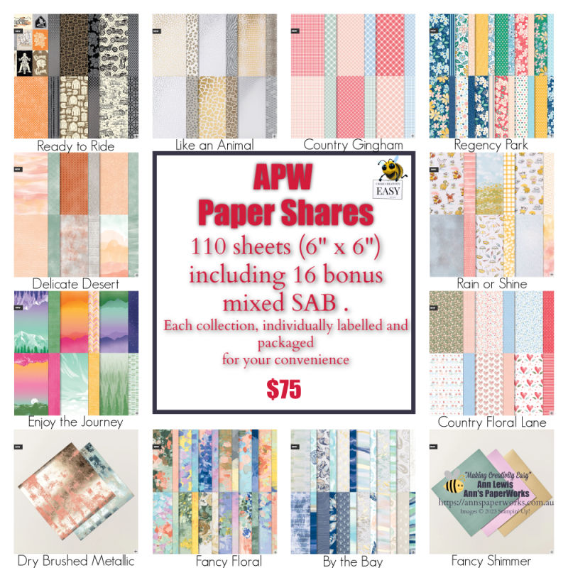 Paper Shares, Product shares, Embellishment Shares, Ribbon Shares, Stampin' Up! 2023 Mini Catalogue Ann's PaperWorks| Ann Lewis| Stampin' Up! (Australia) online store 24/7.  SAB, Sale-a-Bration