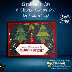 Handmade Christmas card featuring the A Stitched Season Designer Series Paper, embossed background and Stitched Stocking Bundle sentiment by Stampin' Up!
